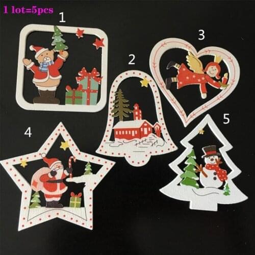 1Lot=5pcs Wooden Christmas Pendant & Drop Ornaments Decoration Santa Claus Snowman Hanging on Christmas Tree Merry Christmas