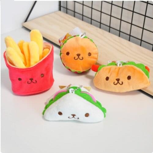 1pcs Anime Plush Keychains Cartoon Creative Lovely French fries Hamburger sandwich Soft Stuffed Plush Keychain Pendants toy