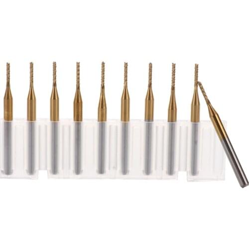 10pcs 3.175mm Shank Titanium Coated Carbide Milling Cutter Engraving Edge Cutter Router Bits End Mill for PCB Machine