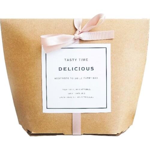 10Pcs Kraft Paper Box Wedding Gift Box Muffin Packaging Party Birthday Dessert Baking Package Cookies Cupcake Box With Ribbon