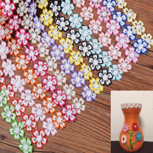 15Yards 3cm Wide Fashion Water Soluble Flower Lace Trim Yellow Pink Red Green Blue Ribbon Fabric for Bags Dress Decoration