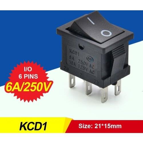 2PCS/lot Rocker Switch 6 Pins ON/OFF Power Switch 6A 250VAC 10A 125VAC 21*15mm CZKCD1-N6P6A