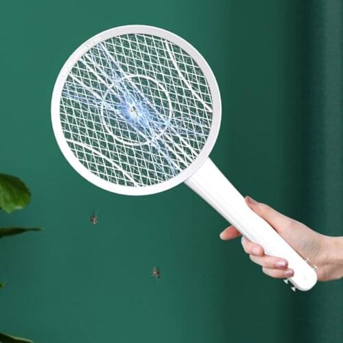 2-in-1 Electric Flying Bug Insect Zapper Handheld Flysawtter USB Rechargeable Pest Swatter