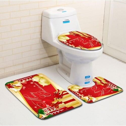 3pcs/set Christmas Bathroom Toilet Seat Cover Mini Bath Mat Snowman Santa Claus Pattern Home Party Decorations