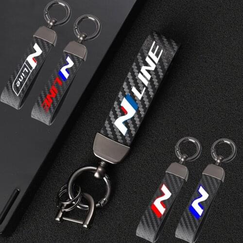 4S High-Grade Carbon Leather Rotating Horseshoe keychain For Hyundai n nline tucson kona sonata veloster i30 i20 n elantra Car