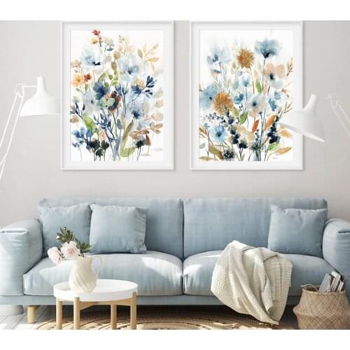 Watercolor Canvas Painting Colourful Flowers Leaves Wall Art Pictures Posters and Morden Prints Living Room Kitchen Home Decor