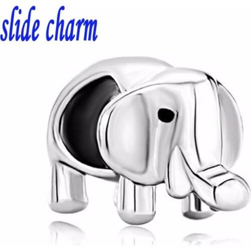 Slide charm Free shipping genuine elephant charm bracelet beads fit Pandora bracelets and jewelry accessories