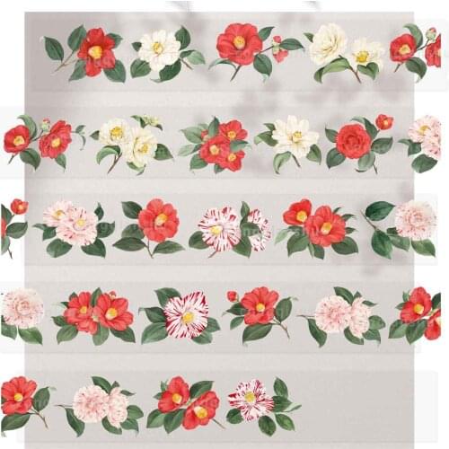 1 Loop Size New Year Flower Camellia 117cm Washi Tape Sample Decorative Sticker Label