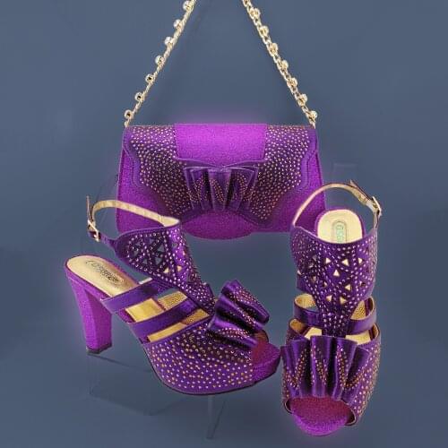 Purple African Women Sandals Decorated with Rhinestone Italy Wedding Shoes for Party Italian design Sexy High Heels Pump
