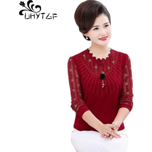 UHYTGF spring autumn t shirt womens long-sleeved O neck pullover casual short tops solid color wild plus sizeT-shirt female 1410