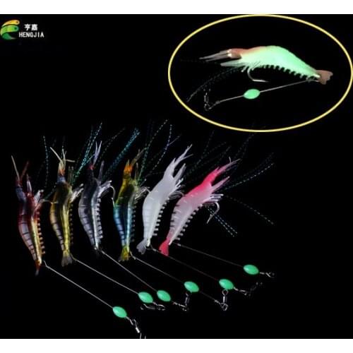 HENGJIA Luminous Soft Lures Artificial Shrimp lure 6pcs/lot 8CM/5.3G Soft Baits Soft Fishing Lures Fishing Baits
