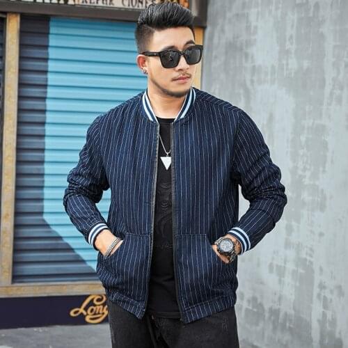 Extra XL Menswear Large Size Mens Loose Casual Stand Collar Baseball Uniform Fat Denim Jacket Plus Size Men Clothing