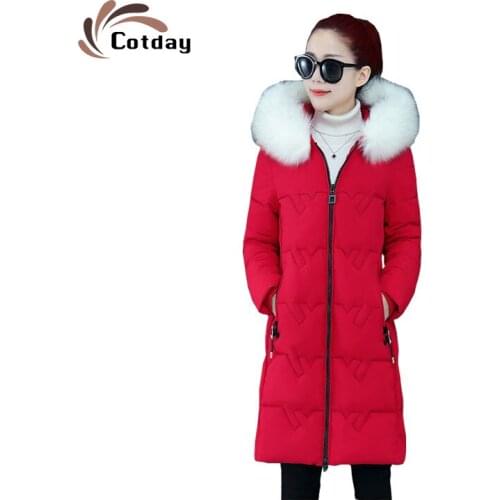 Cotday Long Winter New Big Pocket Hooded Windproof Jacket With Fur Collar Women Coat Jacket Plus Size Cotton Thick Outerwear