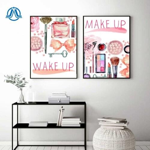 Makeup Fashion Wall Art Canvas Painting Prints and Posters Wake Up Make Up Wall Pictures Paintings For Girls Home Decor No Frame