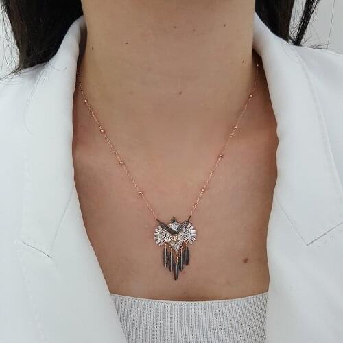 NEW Trendy 925 Silver Turkish Jewelry Zircon Fashion Owl Wise Bird Necklace For Women Minimalist Style Luxury Designer