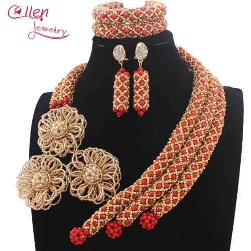 New Red/Bronze Crystal nigerian Wedding beads African Beads Jewelry Sets Indian Handmade Jewelry Bridemaid Jewelry Sets W13703