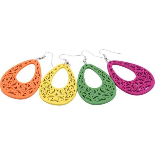 New Womens 2020 Handmade Wooden 4 Color Womens Wood Drop Earrings Summer Party Gift Art Accessories