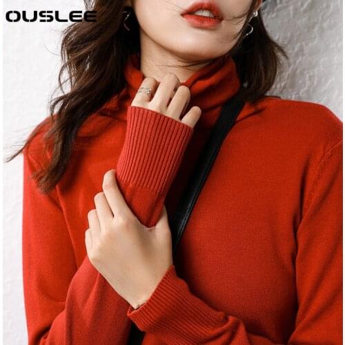 OUSLEE Womens Sweater Casual Turtleneck Basic Pullovers Jumpers Tops Wool Long Sleeves Cashmere Sweaters Female Plus Size S-XXL