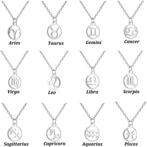 Stainless Steel Star Zodiac Sign Necklace 12 Constellation Pendant Necklace Women Gold Chain Necklace Men Jewelry Gift