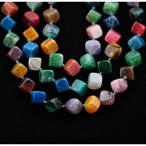 Polished Mixed Colors Agates Cube Shape Beads,Drilled Freeform Nuggets Loose Jewelry Crafts
