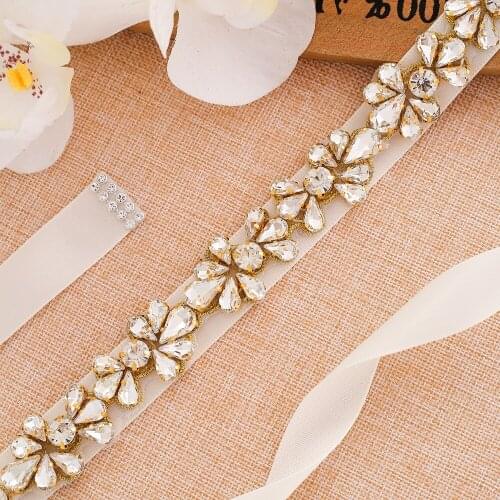 SESTHFAR Crystal Pearls Bridal Belt Gold Wedding Belt Thin Rhinestones Wedding Dress Sash For Bridal Accessories