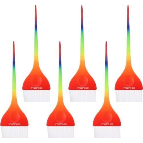 6pcs Professional Salon Hair Dye Hair Brush Salon Tool with Rainbow Color Handle