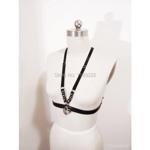 Handmade Sexy Halter Halterneck Real Leather Belt Waist Belt Safe Heart Lock Key Body Straps Harness