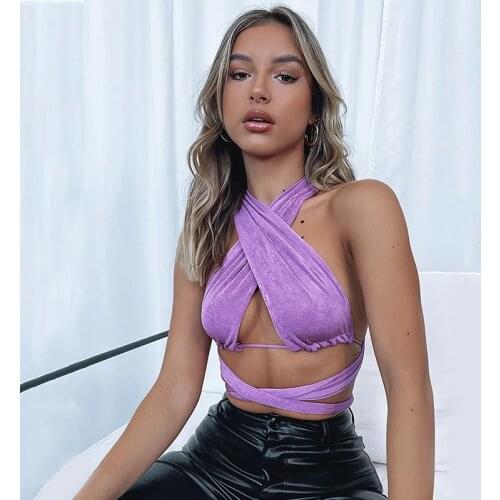 Chic sexy bandage club tube top women backless hollow out pure vest camisole women bandage bare midriff