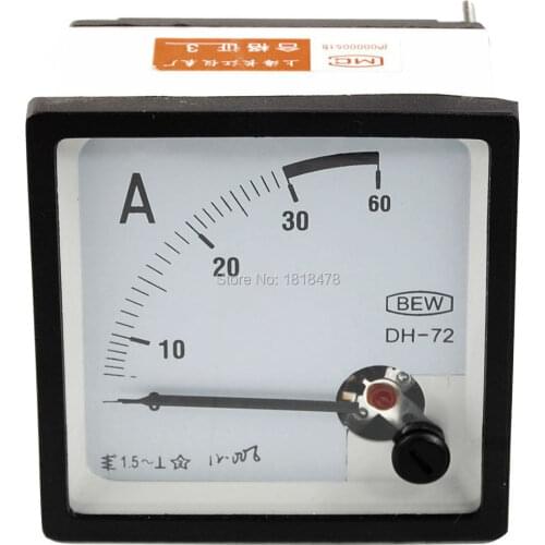 SQ72-30A AC 0-30A Class 1.5 Accuracy Analog Square Panel Meter Ammeter DH72 72mm x 72mm