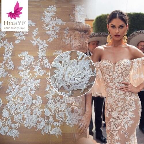 Wedding White Mesh Embrodiery With Sequins For Bridal HY0979