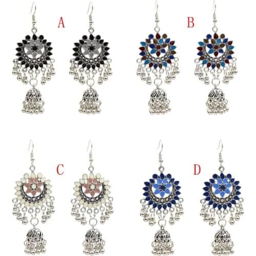 Turkish India Style Color Metal Hollow Flower Drop Fringe Earrings Tribal Afghan Jewelry Ethnic Jhumka Egypt Thailand BOHO