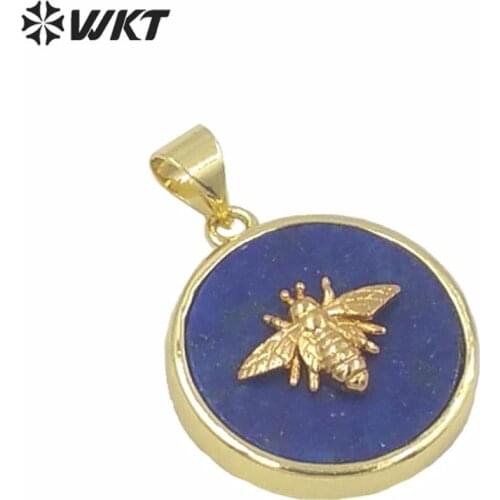 WT-P1576 Best selling luxury gold bezel bee stone pendants gold birthday gift pendant round stone charm pendant in 9mm