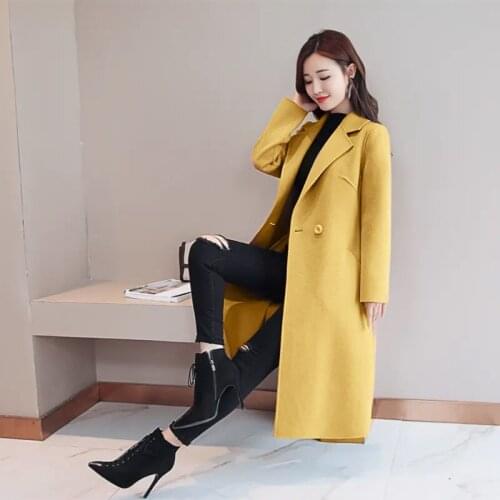 2021 autumn Women Windbreaker Long sleeve Ladies Pocket Windproof Single-breasted wool blends coat long Female Portable Outwear