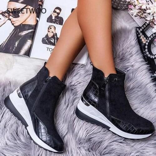 2021 Women Boots Fashion Winter Ankle Waterproof Boots Round Toe Wedges Snow Warm Womens Sneakers Work Non-Slip Female Shoes