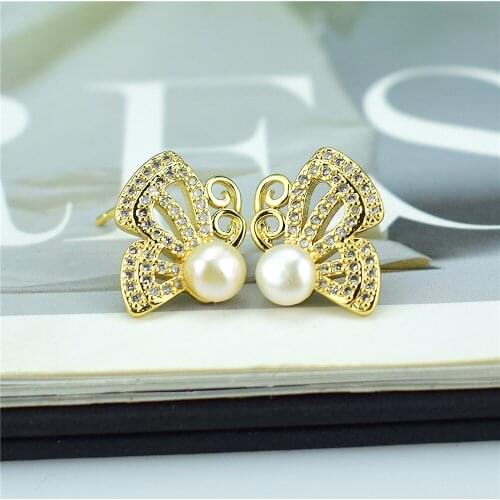 2021 ladies exquisite jewelry retro cubic zirconia butterfly earrings jewelry pierced earrings jewelry Pearl Butterfly