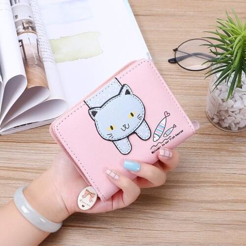 Women Cute Cat Short Wallet Small Zipper Girl Cartoons Wallet Pu Leather Women Coin Purse Female Card Holder Wallet