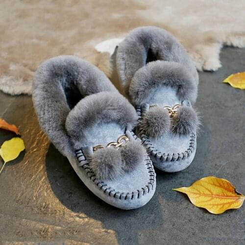 Winter 100% Genuine Leather Real Wool Women Flats New Fashion Female Moccasins Casual Loafers Plus Size Snow Shoes