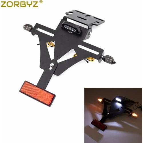 ZORBYZ Motorcycle Adjustable Angle License Number Plate Frame Holder Bracket With LED Turn Signal Light