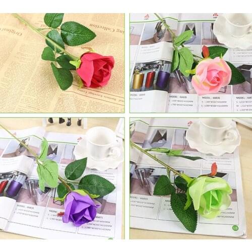 10pcs Artificial Rose Flower Stem leave Branch For Plant Wall Background Wedding Home Hotal Office Bar Decorative