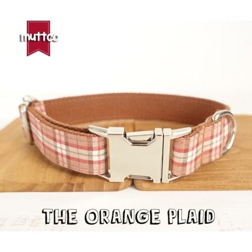 10pcs/lot MUTTCO wholesale stout durable soft handmade cotton and nylon dog collar THE ORANGE PLAID 5 sizes Husky collars UDC042