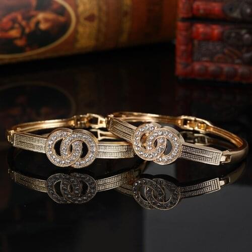 3 PCS Gold Color Full Rhinestone Cuff Bracelet Bangle For Women Arabic Ethnic Wedding Jewelry Morocco Bijoux Bridal Gift