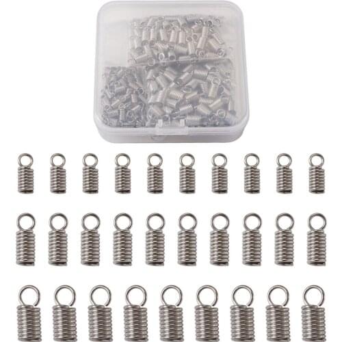 300pcs/Box PandaHall 304 Stainless Steel Terminators Coil Cord Ends for DIY Making Bracelet Jewelry Connector Accessories