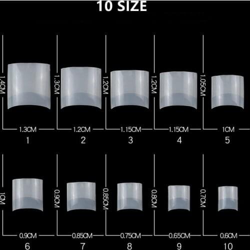 500Pc,10Size*50Pc Short Half Cover French Fake Nail Tips( 0.7-1.4cm) Clear/Nature For Nail Decoration False Nail Tips Set *T142