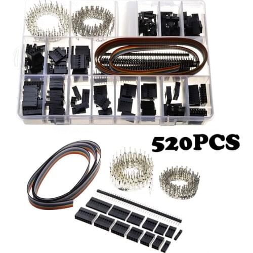 520Pcs/Box 2.54mm Double Row 2x3/4/5/6/7/8 Pin Header Crimp Connectors Housing Male Female Dupont Jumper Cable Wire Connectors