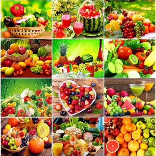 AZQSD Full Square Diamond Painting Fruit Cross Stitch Diamond Embroidery Kitchen Landscape Mosaic Needlework Home Decoration