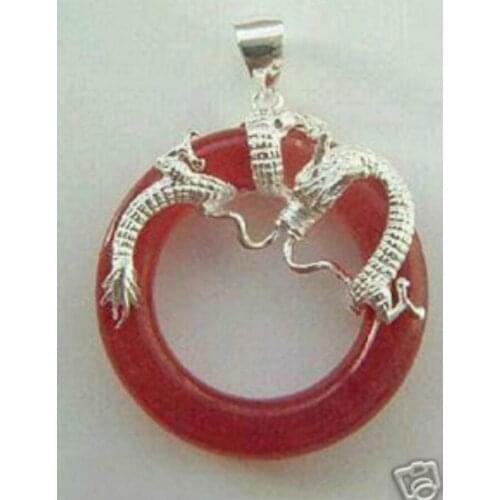 Free Shipping fancy red circle Natural jade dragon pendant