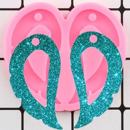 Shiny Feather Earring Siliocne Mold DIY Handmade Charms Molds Epoxy Resin Jewelry Making Keychain Mould Polymer Clay Pendant