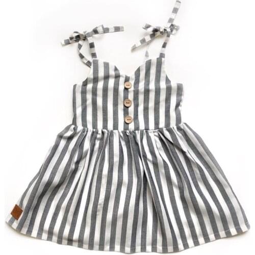 Baby Newborn Summer Clothing 1-6Y Infant Kid Baby Girl Cute Striped Dress Spaghetti Sleeveless Belt Button Knee Length Dresses
