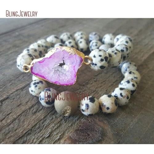 Fushia Agates Geode Druzy Bracelet Dalmatian Jaspers Bracelet Stack Bracelet Boho Jewelry BM10750