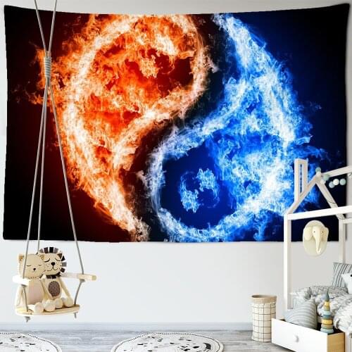 Water And Fire Tai Chi Tapestry Wall Hanging Hippie Chinese Martial Arts Bohemian Psychedelic Home Bedroom Decor